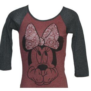 Disney Minnie Mouse 3/4 Sleeve Juniors Ladies Small T-shirt   Paisley Bow
